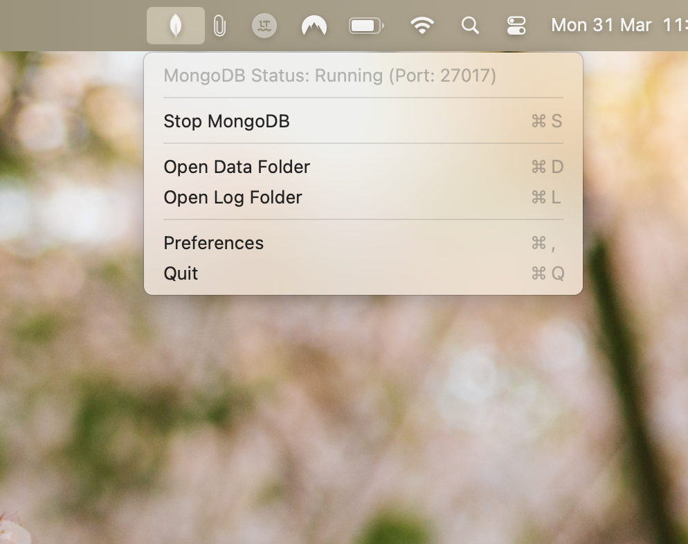 Mongo Menu in the menu bar